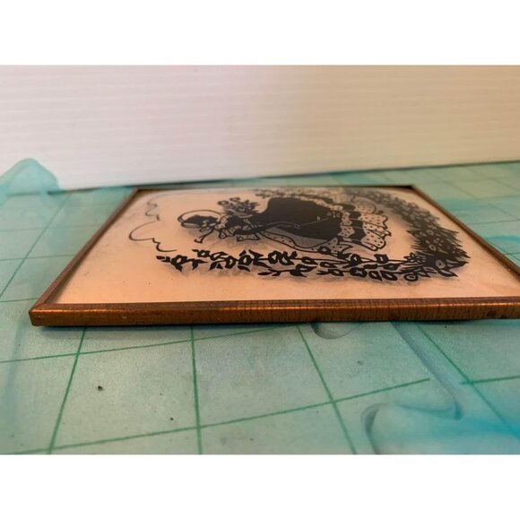 Vintage Reverse Painted Silhouette with Convex Glass & copper Edge Wall Art - Picture 2 of 3